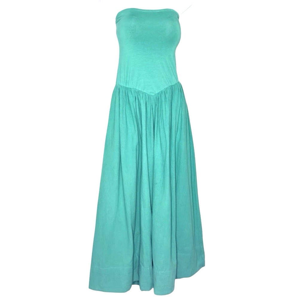 Free People Free-est Onda Drop Waist Midi Dress M Teal Strapless Pockets Boho